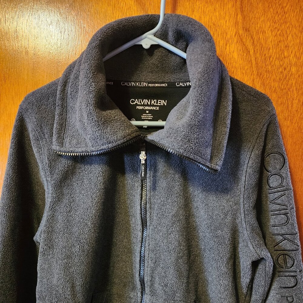 Women's M Calvin Klein Performance Gray Embroidered Logo Full Zip Fleece Jacket